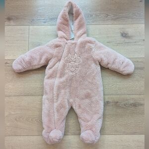 Disney Baby Minnie Mouse Light Pink Faux Fur Hooded Bunting Snowsuit 6-12 Months